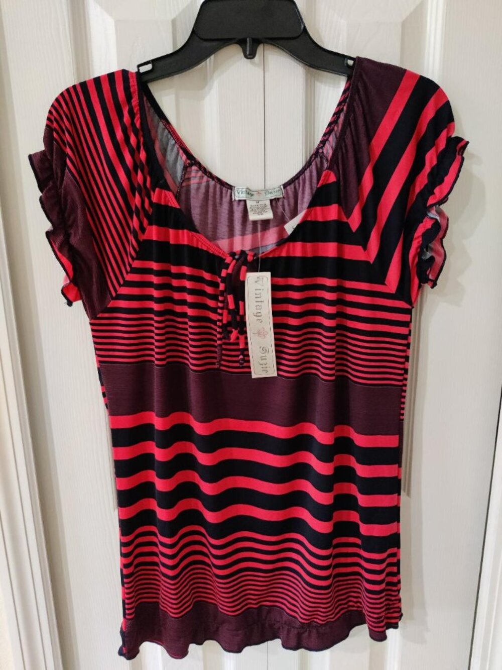 Vintage Susie Women's Pink Blue Short Sleeve Blouse NWT Medium
